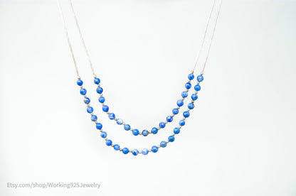 Vtg Designer Carolyn Pollack Relios Lapis Lazuli Bead Sterling Silver Necklace