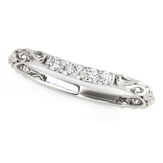 14k White Gold Antique Style Curved Diamond Wedding Band (1/10 cttw) — photo 1 of 2