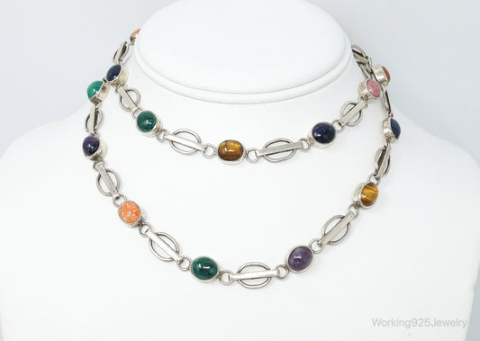 Vintage Modernist Multi Gem Sterling Silver Necklace — photo 1 of 10