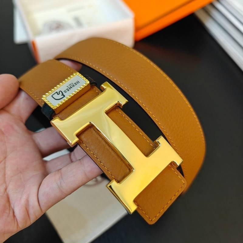 Hermes Men Gold Buckle Belt 'Brown'