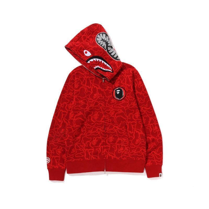 BAPE Line Camo Shark Full Zip Hoodie A Bathing Ape 'Red'