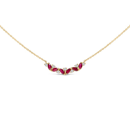 14K Yellow Gold Red Ruby and Diamond Trio Bar Line Necklace (I-J Color, SI2-I1 Clarity) - 18 inch