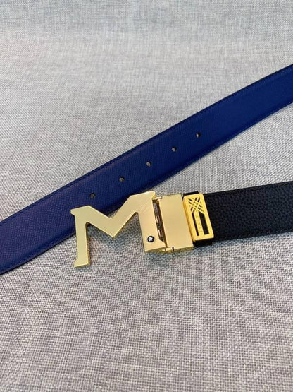 Montblanc M Buckle Reversible Leather Belt 'Black/Blue'