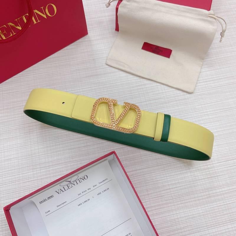 Valentino V logo Hammered Buckle Reversible Wide Signature Belt 'Lime/Green'