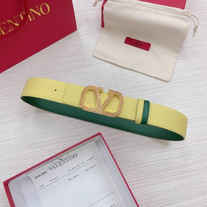 Valentino V logo Hammered Buckle Reversible Wide Signature Belt 'Lime/Green'