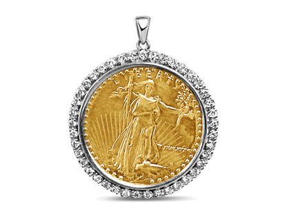 Diamond Fancy Solid White/Yellow/Rose Gold Handmade Coin Pendant , 1oz Coin ,