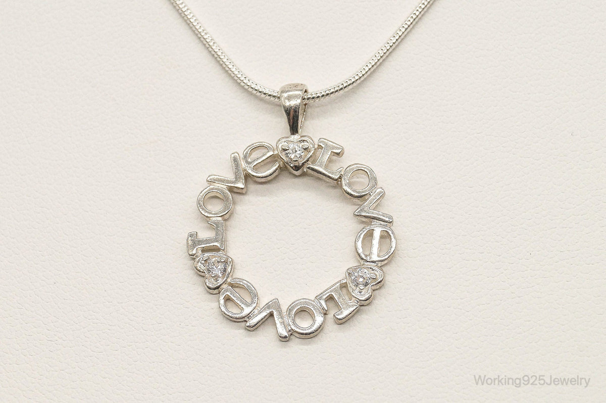 Vintage Cubic Zirconia "Love" Sterling Silver Necklace