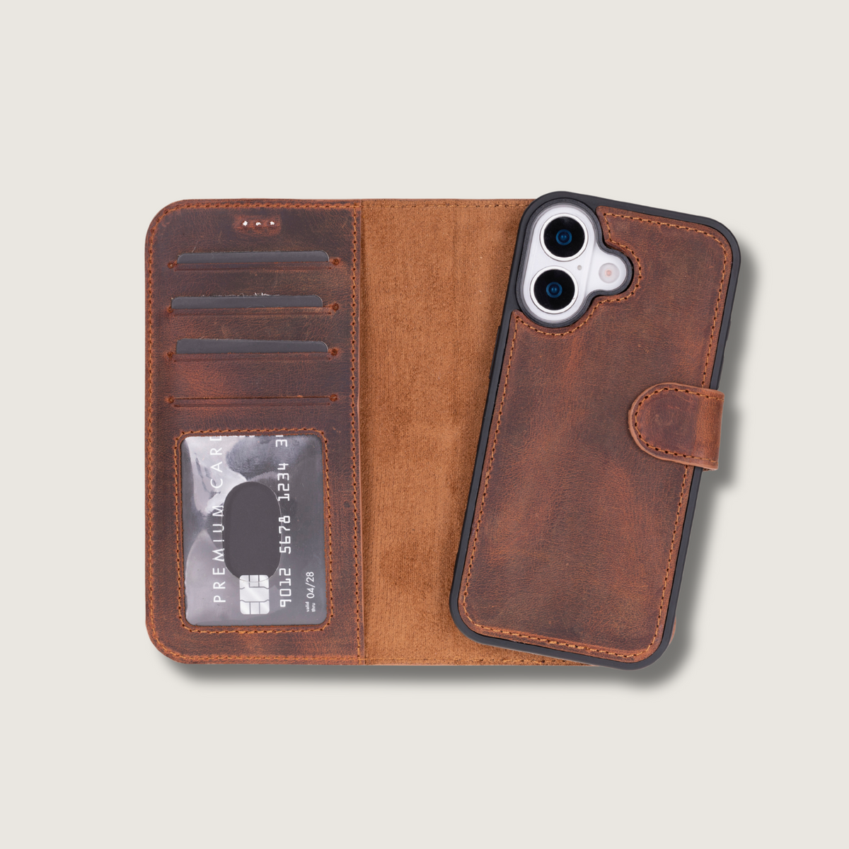 Leathere iPhone 17 Wallet Case – Brown - New York