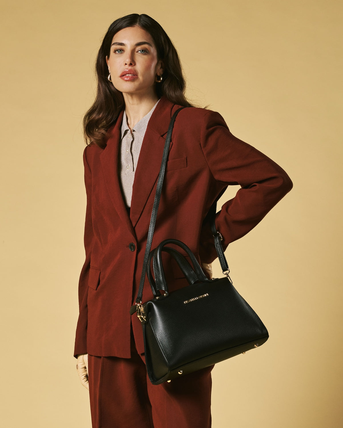 Zita (black) - Italian calf leather women's handbag (with shoulder strap) — photo 8 of 9