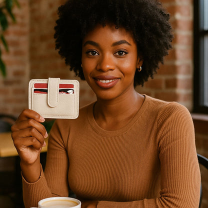Leather Card Holder Wallet with ID Window - Light Grey - Miami