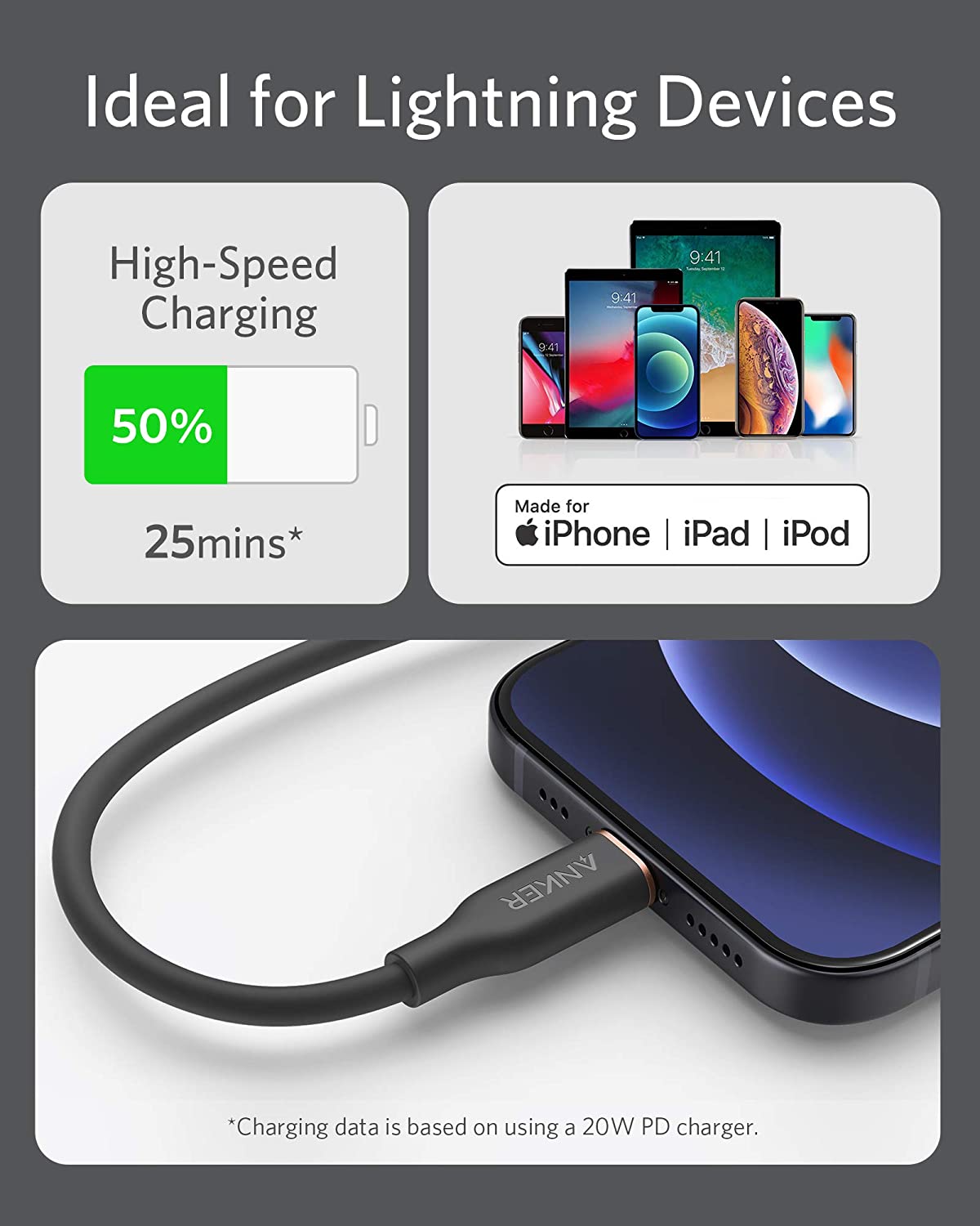 Anker <b>641</b> USB-C to Lightning Cable (Flow, 3 ft Silicone) — photo 6 of 10