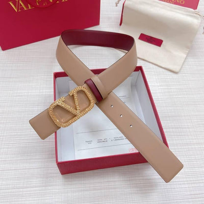 Valentino V logo Hammered Buckle Reversible Wide Signature Belt 'Beige/Red'