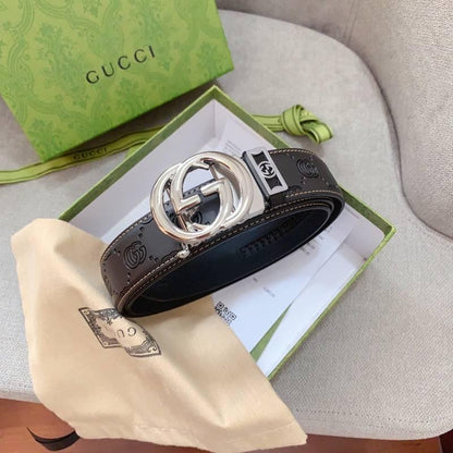 GUCCI Embellished coated-canvas and leather belt 'Black'
