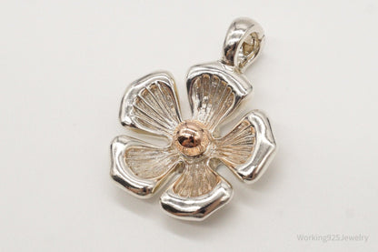 Vintage Large Espo 14K Gold Sterling Silver Quote Flower Pendant