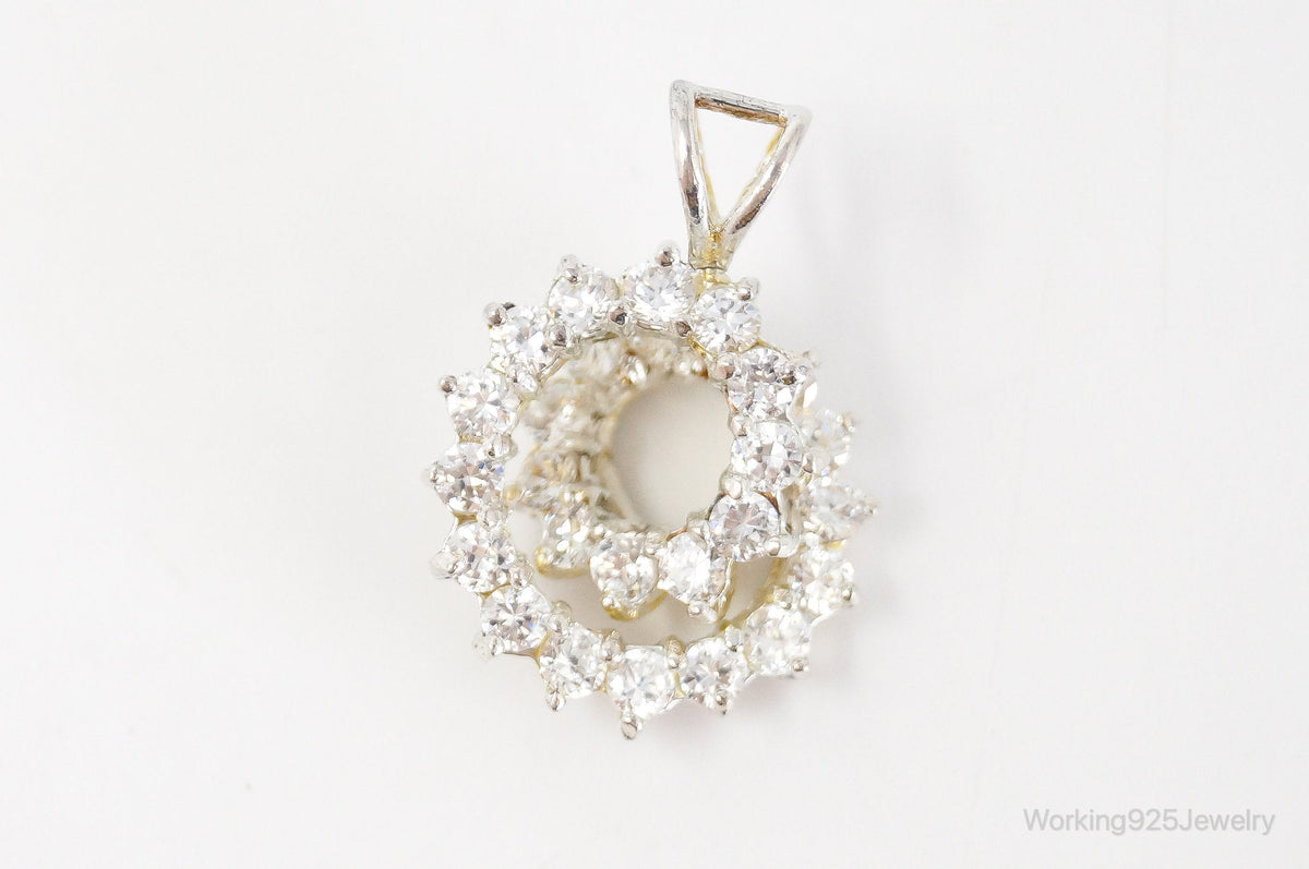 Vintage Art Deco Cubic Zirconia Sterling Silver Necklace Pendant