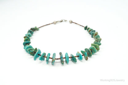 Vintage Native American Turquoise Porcupine Quill Sterling Silver Necklace