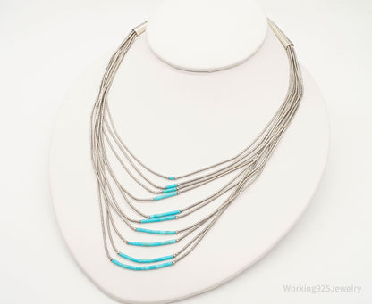 Vintage Native American Turquoise Silver Bead Necklace