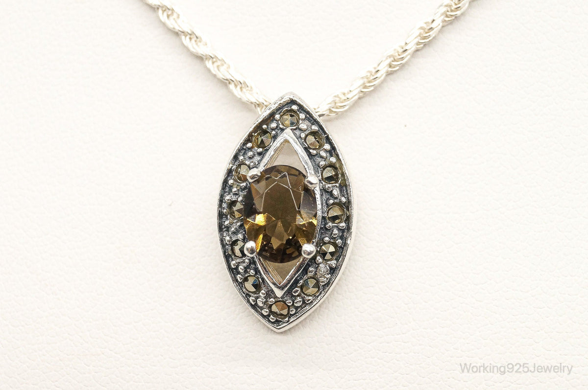 Vintage Smoky Topaz Marcasite Art Deco Sterling Silver Necklace — photo 3 of 9