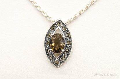 Vintage Smoky Topaz Marcasite Art Deco Sterling Silver Necklace — photo 3 of 9