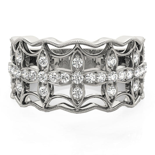 Diamond Studded Four Leaf Clover Motif Ring in 14k White Gold (1/4 cttw) — photo 2 of 8