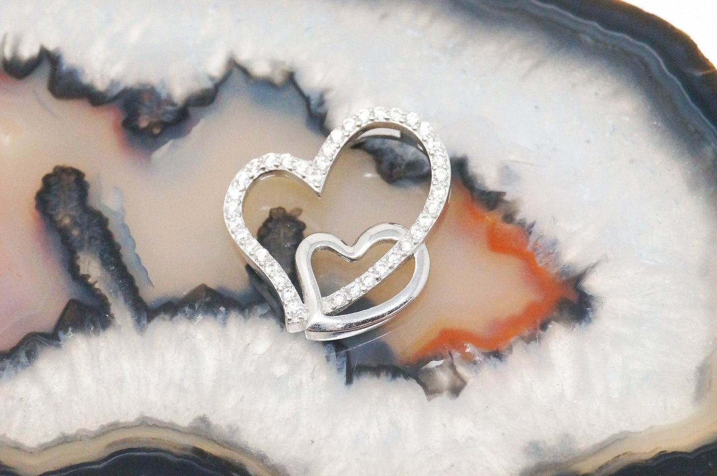 Vintage Open Hearts Collection CZ Sterling Silver Necklace Pendant