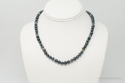 Vintage Tahitian Pearl Cubic Zirconia Sterling Silver String Necklace