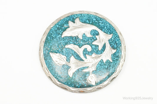 Vintage Mexico Handmade Crushed Turquoise Sterling Silver Pendant Pin — photo 1 of 8