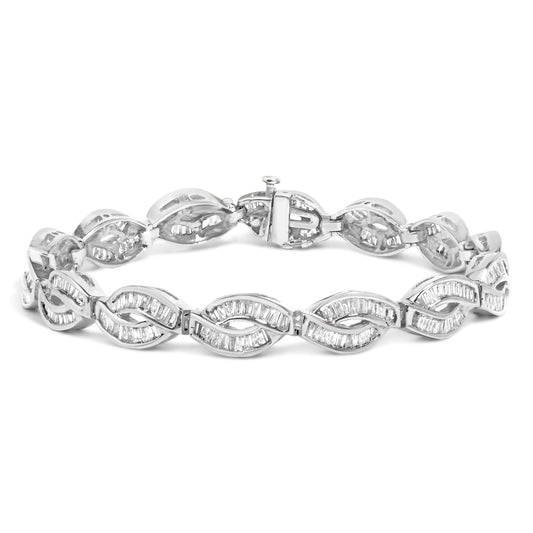 14K White Gold 2.00 Cttw Channel Set Baguette Diamond Vintage Style Link Bracelet (G-H Color, SI1-SI2 Clarity) - 7.25"