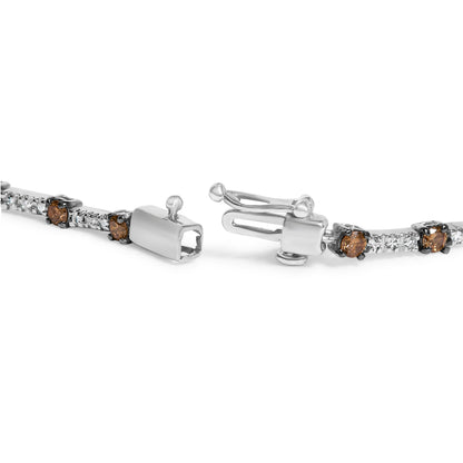 14k White Gold 2 1/4 Cttw Champagne Diamond Bar Link 7" Bracelet (Champagne Color, I1-I2 Clarity)