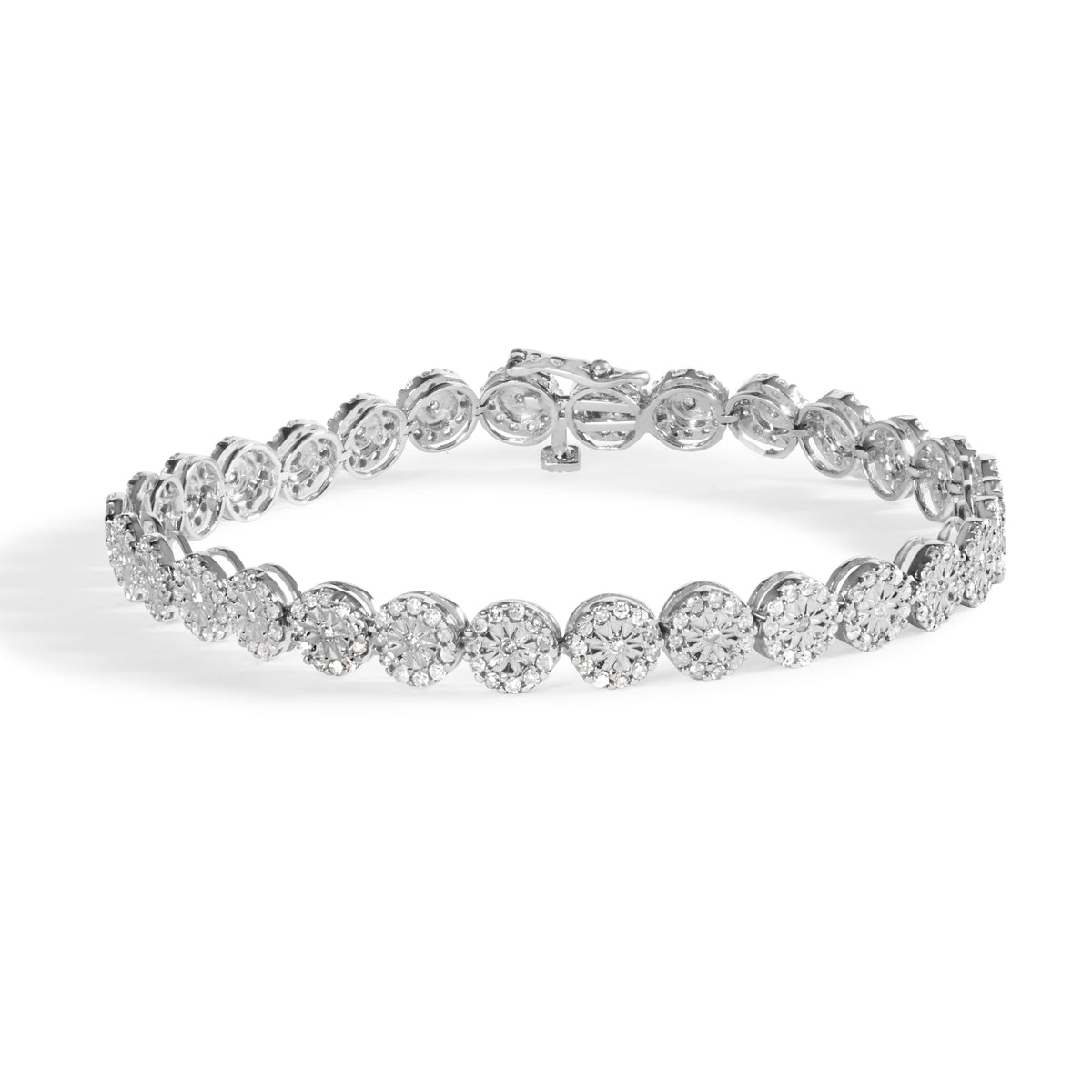 14K White Gold 2.00 Cttw Diamond Halo Link Tennis Bracelet (H-I Color, I1-I2 Clarity) - 7" Inches