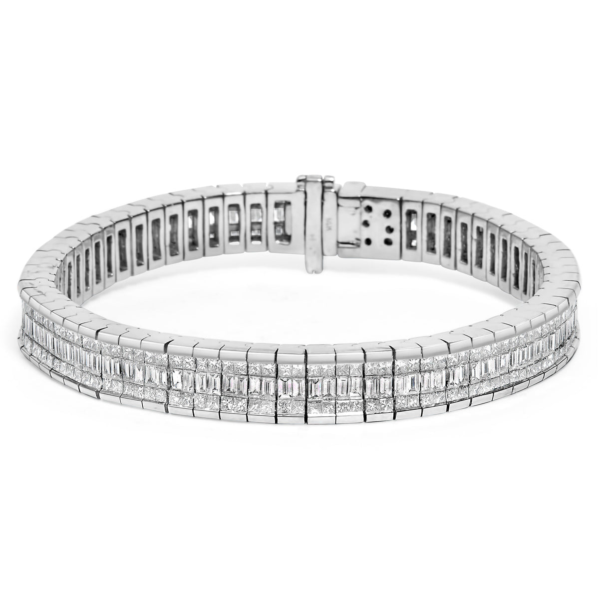 14K White Gold 7 7/8 Cttw Princess and Baguette Diamond Eternity Line Tennis Bracelet (G-H Color, SI1-SI2 Clarity) - 7" Inches