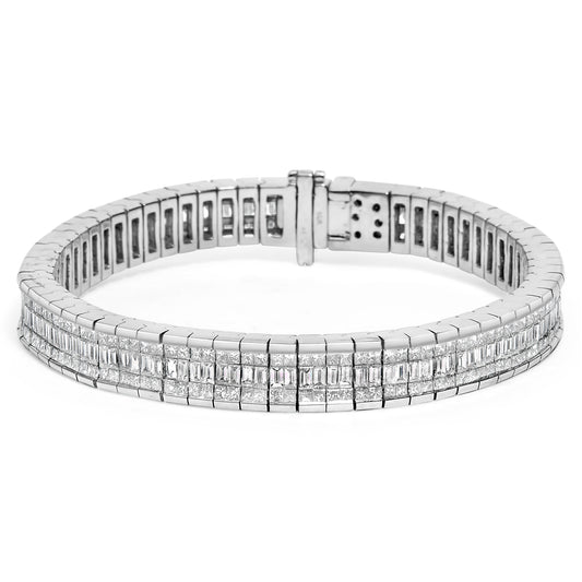 14K White Gold 7 7/8 Cttw Princess and Baguette Diamond Eternity Line Tennis Bracelet (G-H Color, SI1-SI2 Clarity) - 7" Inches