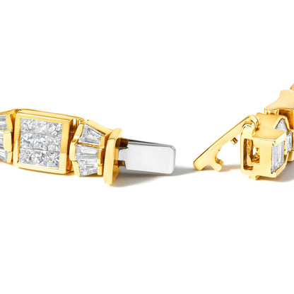 14K Yellow Gold 9.0 Cttw Diamond Alternating Bow and Box Link Bracelet (G-H Color, VS1-VS2 Clarity)- 7"