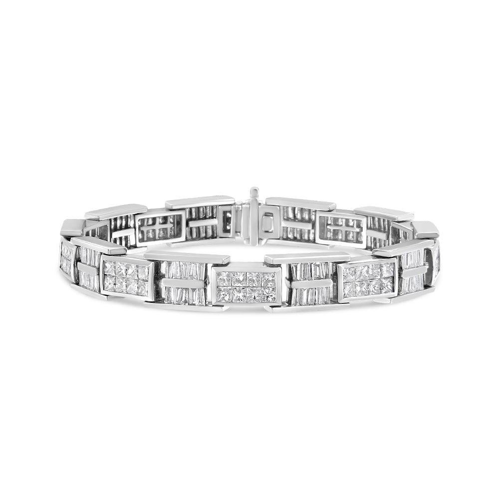 14K White Gold 10 5/8 Cttw Diamond Panel Link Bracelet  - 7" Inches