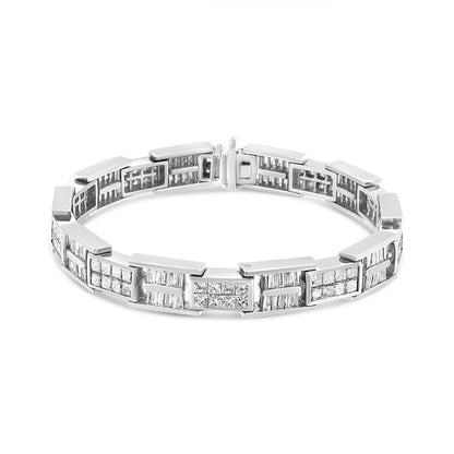 14K White Gold 10 5/8 Cttw Diamond Panel Link Bracelet  - 7" Inches
