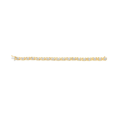 10K Yellow Gold Plated .925 Sterling Silver 1.0 Cttw Diamond Heart Link Bracelet