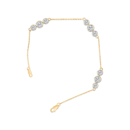 10K Yellow Gold Plated .925 Sterling Silver 2.0 Cttw Lab Grown Diamond Bezel Set Station Bracelet