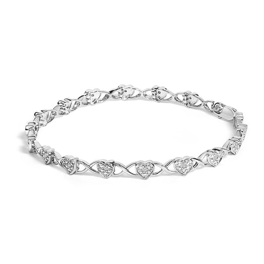 .925 Sterling Silver Diamond Accent Heart Link Bracelet (I-J Color, I3 Clarity) - 7.25" — photo 1 of 3