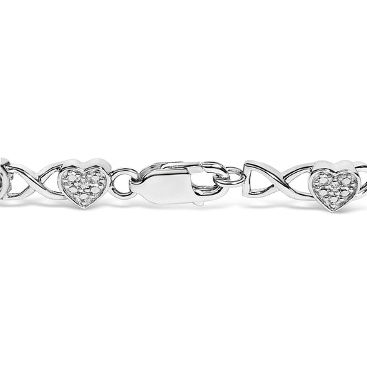 .925 Sterling Silver Diamond Accent Heart Link Bracelet (I-J Color, I3 Clarity) - 7.25" — photo 2 of 3