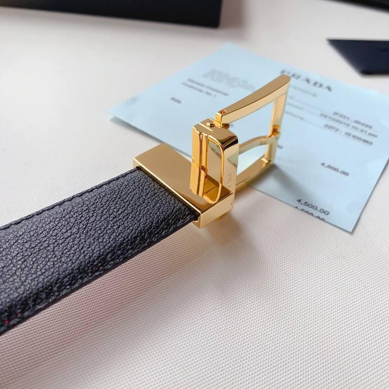 Prada Leather Reversible Belt With Triple Bucles 'Red/Black'