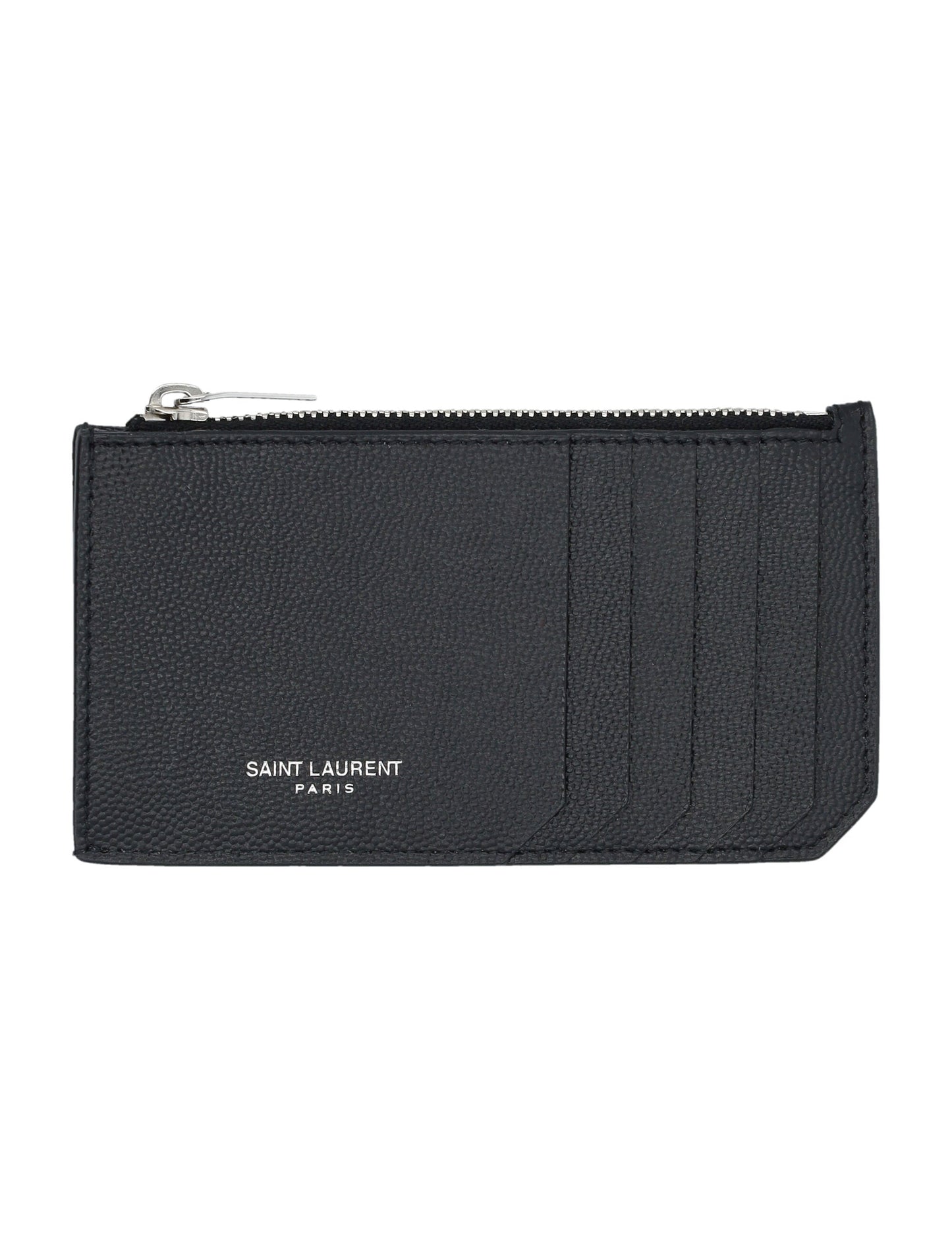 SAINT LAURENT Pebbled Leather Card Holder with Zip