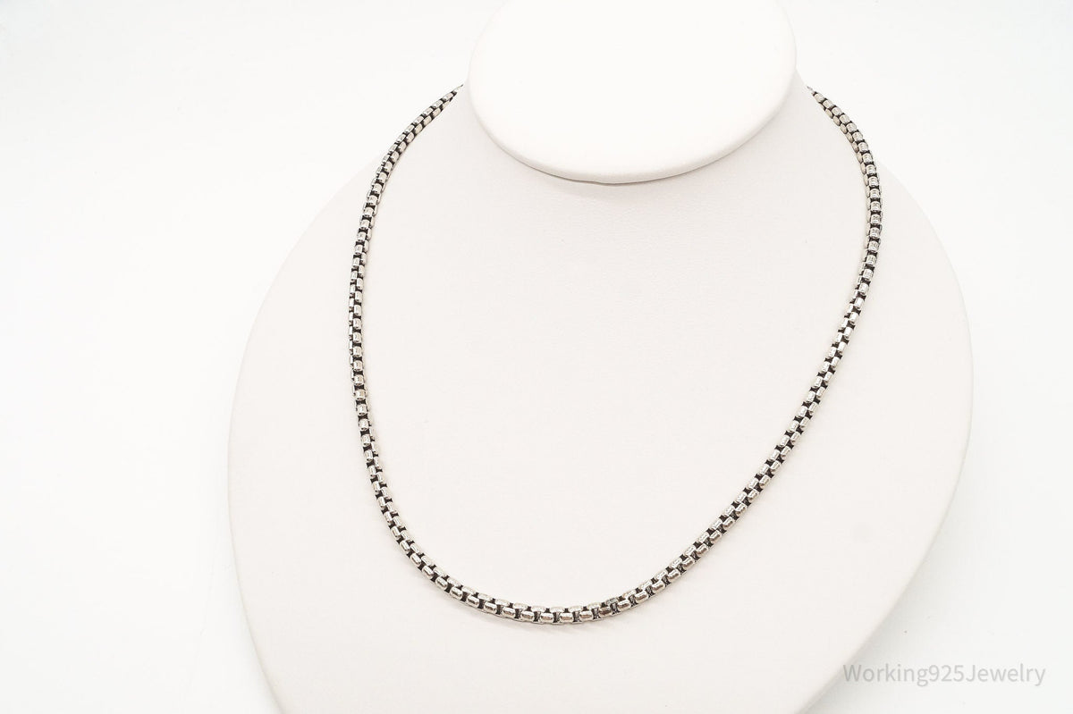 Vintage High Fashion Sterling Silver Puffy Box Chain Link Necklace