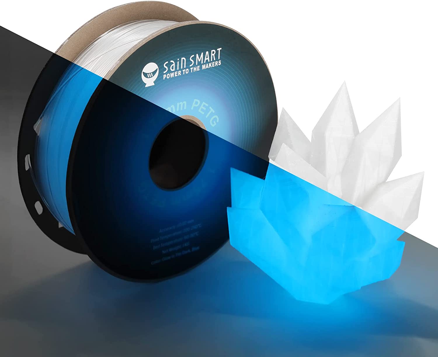 Glow-in-the-dark Blue 1.75mm PRO-3 PETG Filament, 1kg — photo 1 of 8