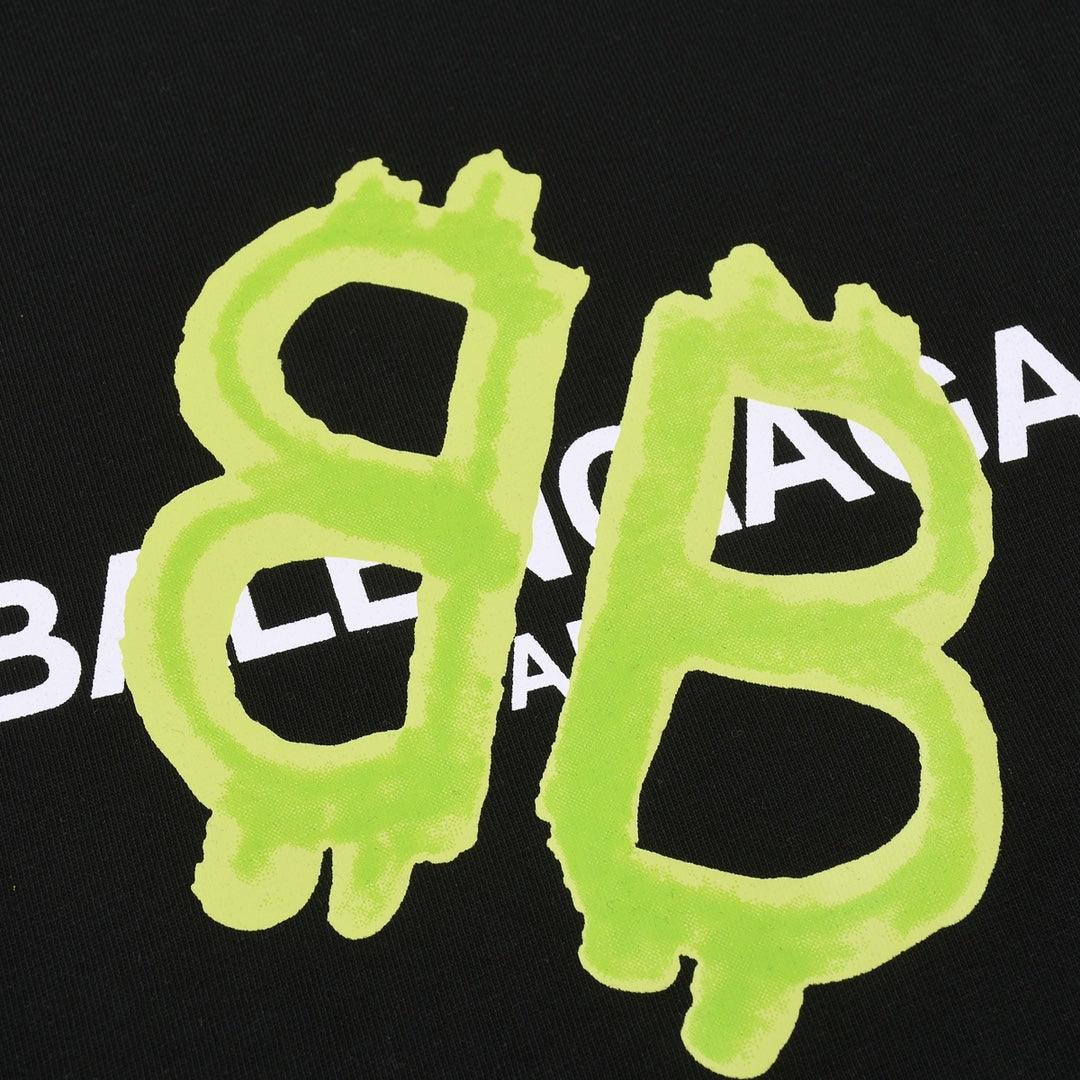 Balenciaga Black & Green T-Shirt Without Collar