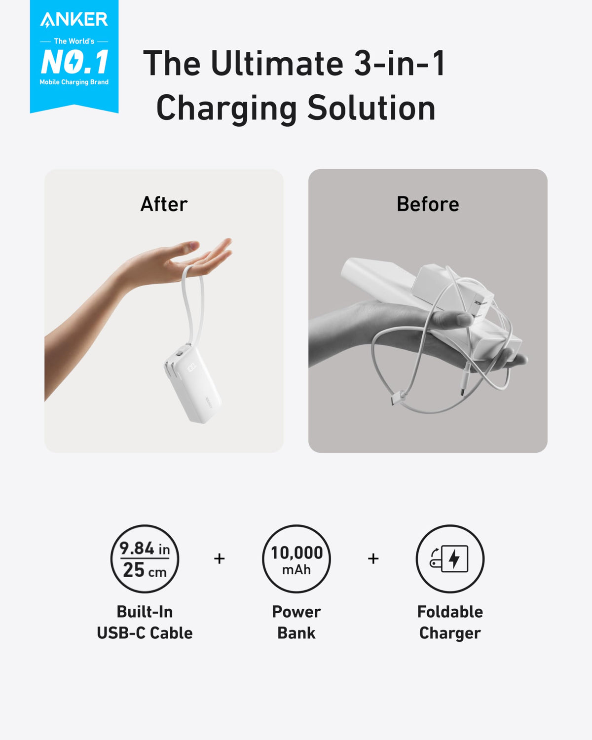 Anker Power Bank (10K, Fusion, Built-In Cable) — photo 2 of 10