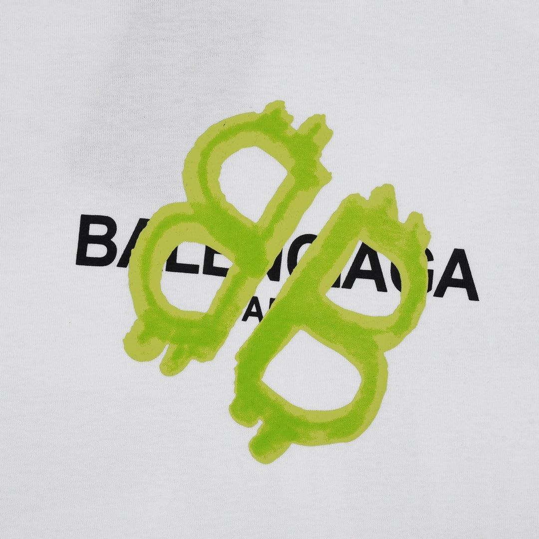 Balenciaga White & Green T-Shirt Without Collar