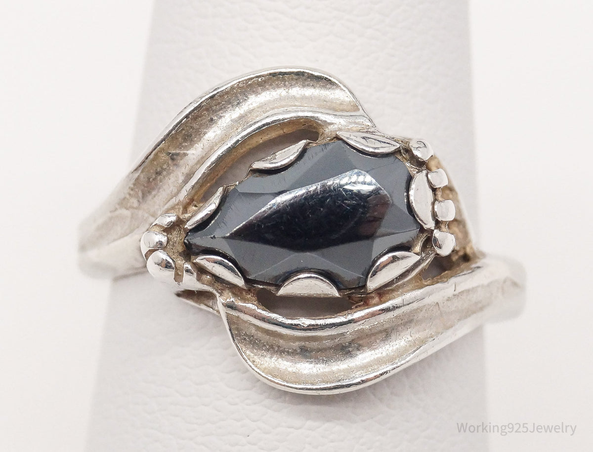 Vintage Mid Century Hematite Sterling Silver Ring - Size 6