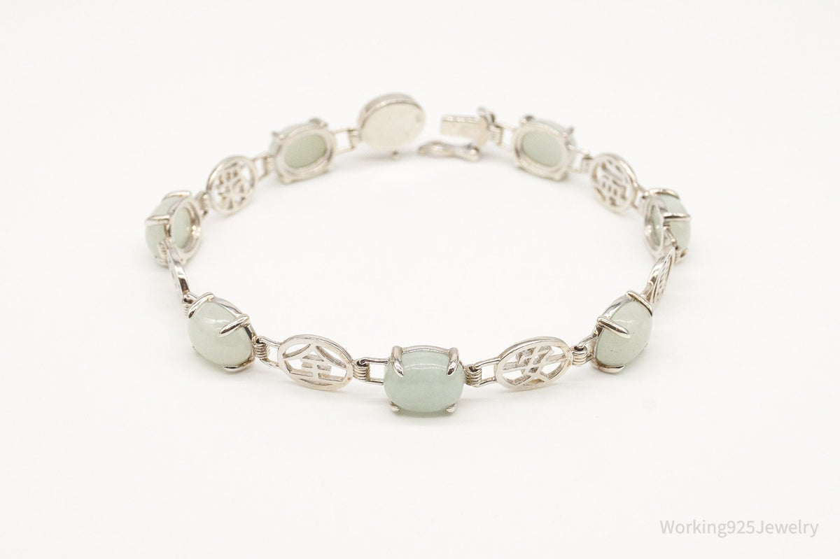 Vintage Jade Good Fortune Sterling Silver Bracelet