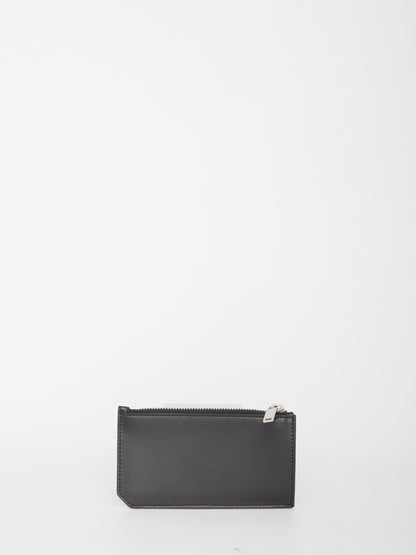 SAINT LAURENT Leather Card Holder with Logo Plaque - Mini