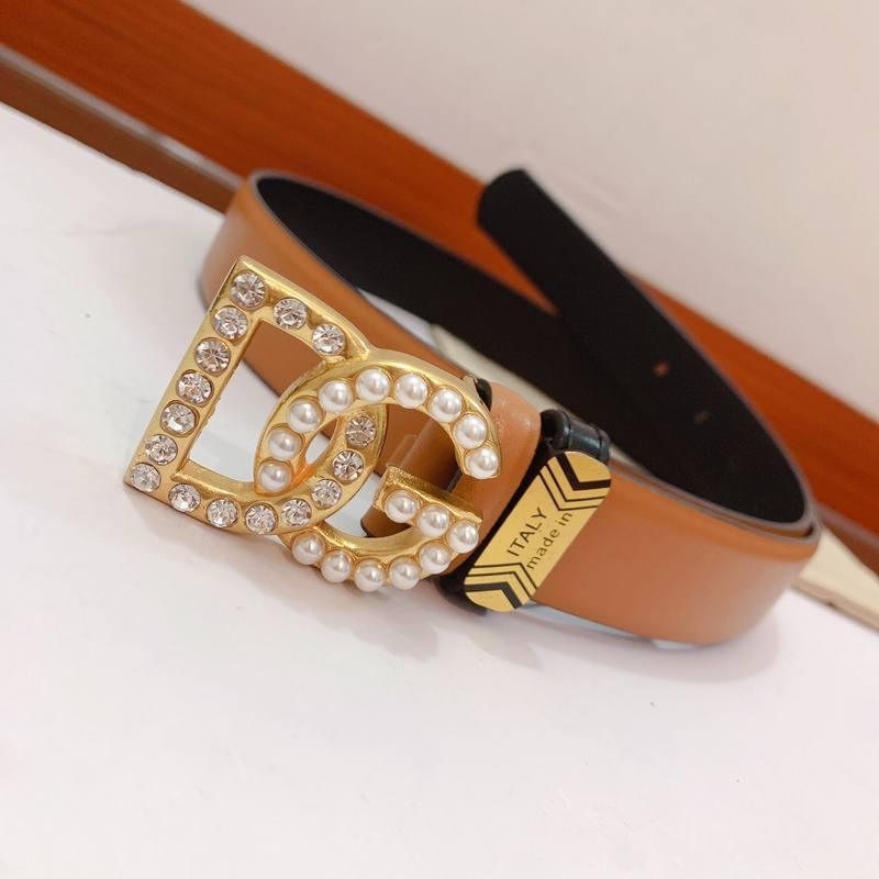 Dolce Gabbana Calfskin belt with bejeweled DG logo 'Brown'